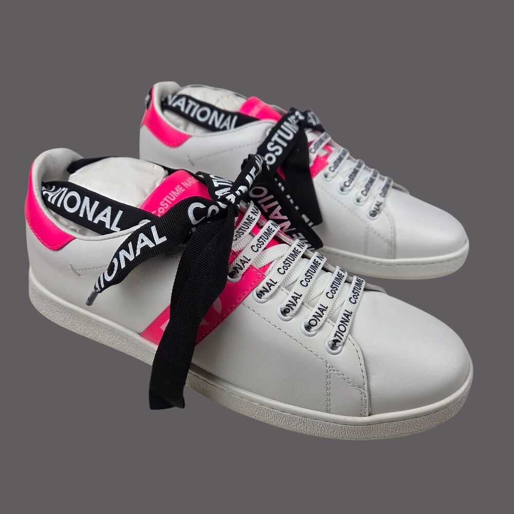 Costume National Sneakers White Pink Bianco Calf Leather Womens Size 9 Italy NWB